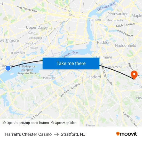 Harrah's Chester Casino to Stratford, NJ map
