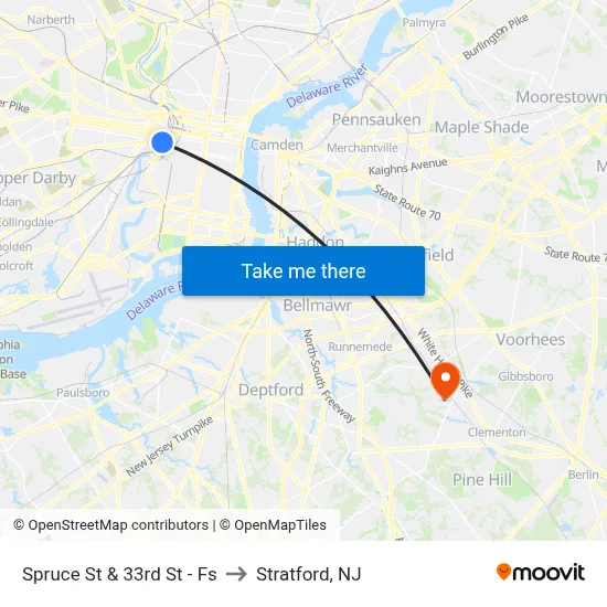 Spruce St & 33rd St - Fs to Stratford, NJ map