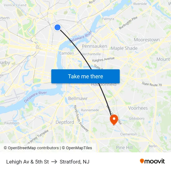 Lehigh Av & 5th St to Stratford, NJ map