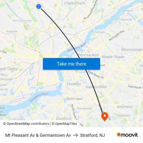 Mt Pleasant Av & Germantown Av to Stratford, NJ map