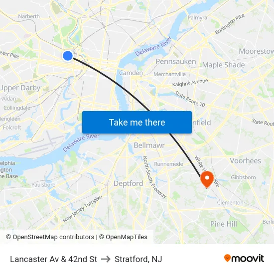 Lancaster Av & 42nd St to Stratford, NJ map