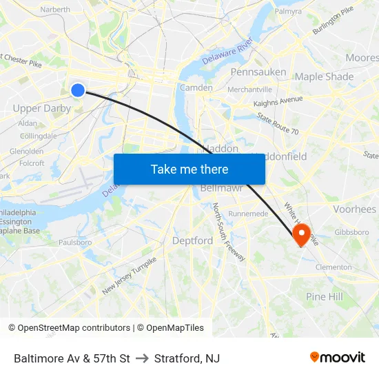 Baltimore Av & 57th St to Stratford, NJ map