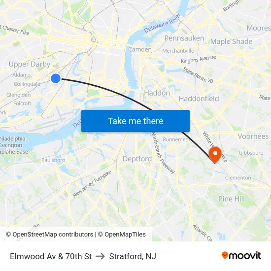 Elmwood Av & 70th St to Stratford, NJ map