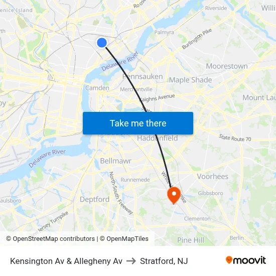 Kensington Av & Allegheny Av to Stratford, NJ map