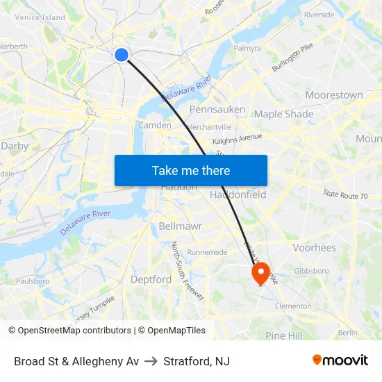 Broad St & Allegheny Av to Stratford, NJ map