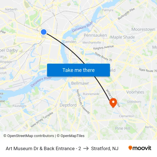 Art Museum Dr & Back Entrance - 2 to Stratford, NJ map