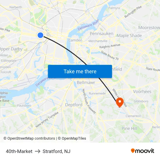 40th-Market to Stratford, NJ map