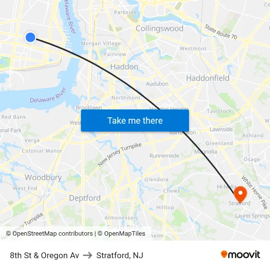 8th St & Oregon Av to Stratford, NJ map