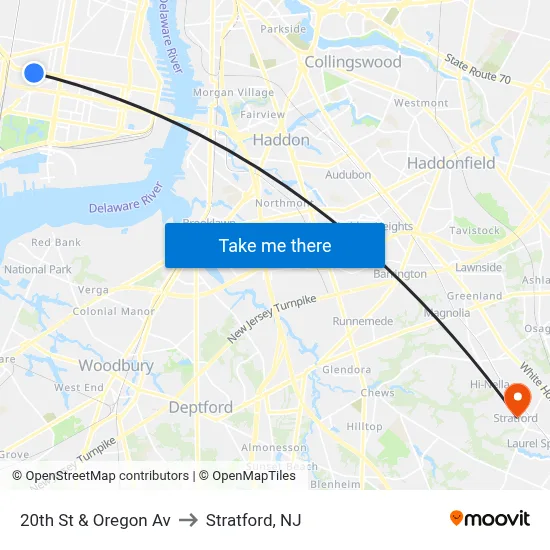 20th St & Oregon Av to Stratford, NJ map