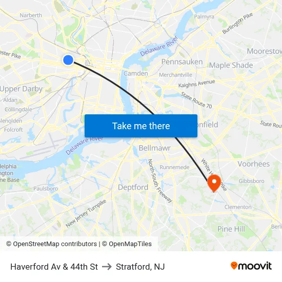 Haverford Av & 44th St to Stratford, NJ map