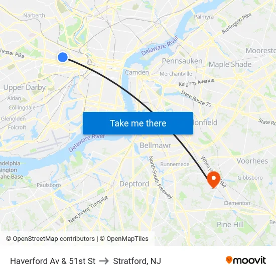 Haverford Av & 51st St to Stratford, NJ map