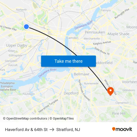 Haverford Av & 64th St to Stratford, NJ map