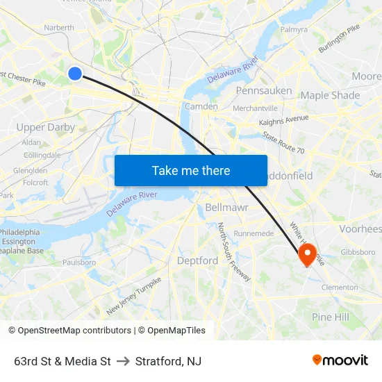 63rd St & Media St to Stratford, NJ map