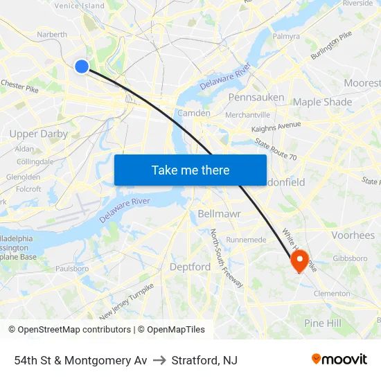 54th St & Montgomery Av to Stratford, NJ map