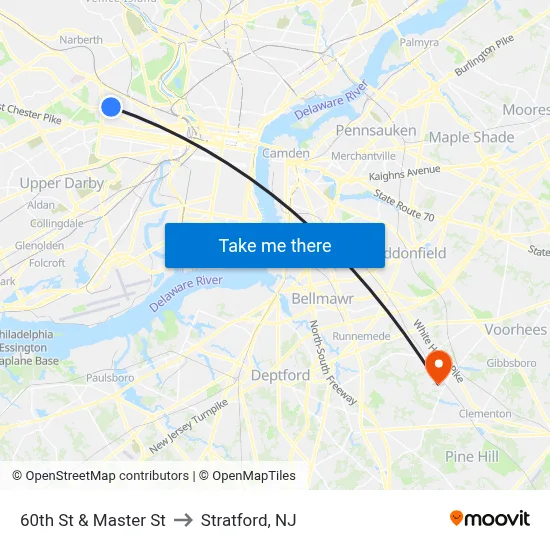 60th St & Master St to Stratford, NJ map