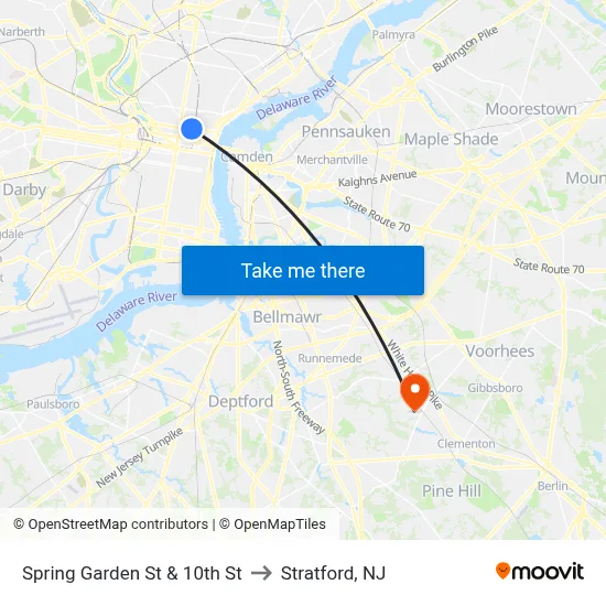 Spring Garden St & 10th St to Stratford, NJ map