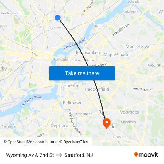 Wyoming Av & 2nd St to Stratford, NJ map