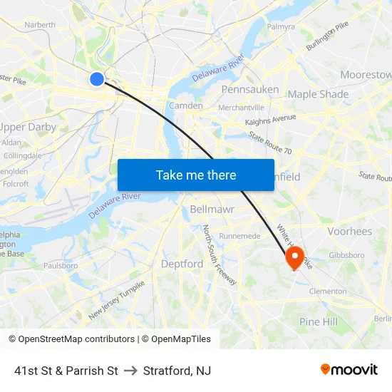 41st St & Parrish St to Stratford, NJ map