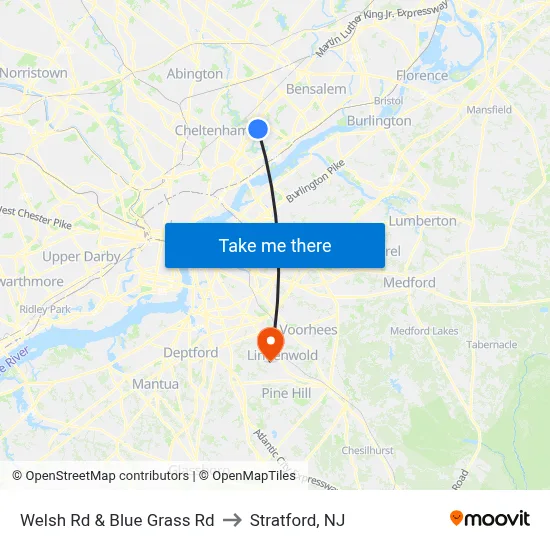 Welsh Rd & Blue Grass Rd to Stratford, NJ map