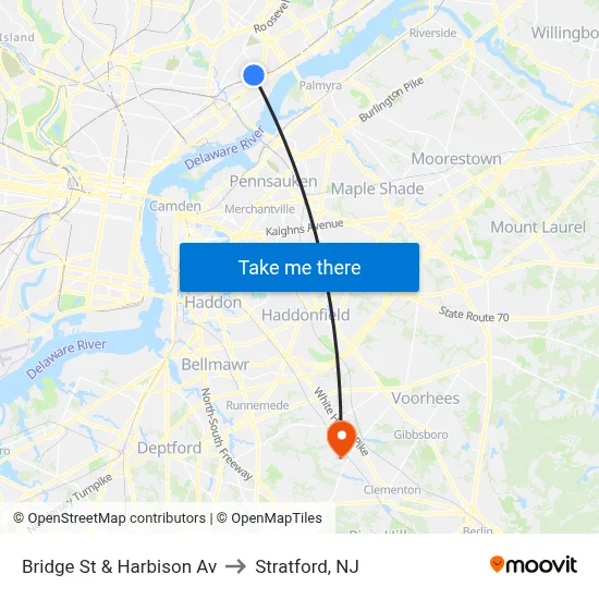 Bridge St & Harbison Av to Stratford, NJ map