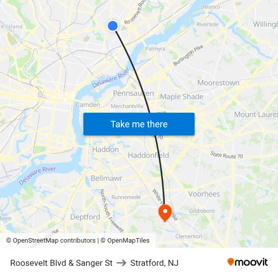 Roosevelt Blvd & Sanger St to Stratford, NJ map