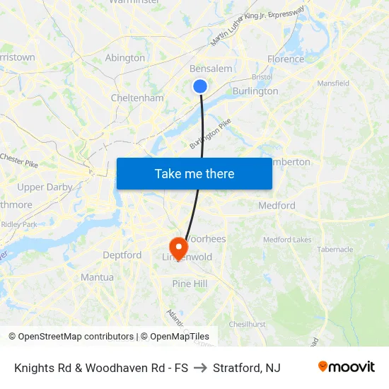 Knights Rd & Woodhaven Rd - FS to Stratford, NJ map