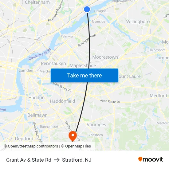 Grant Av & State Rd to Stratford, NJ map
