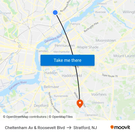 Cheltenham Av & Roosevelt Blvd to Stratford, NJ map