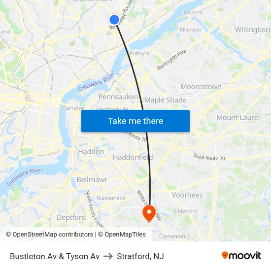 Bustleton Av & Tyson Av to Stratford, NJ map