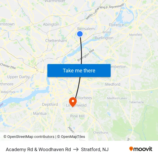 Academy Rd & Woodhaven Rd to Stratford, NJ map