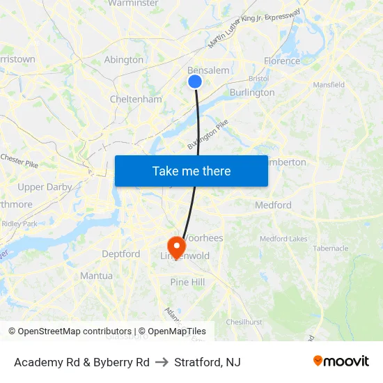 Academy Rd & Byberry Rd to Stratford, NJ map