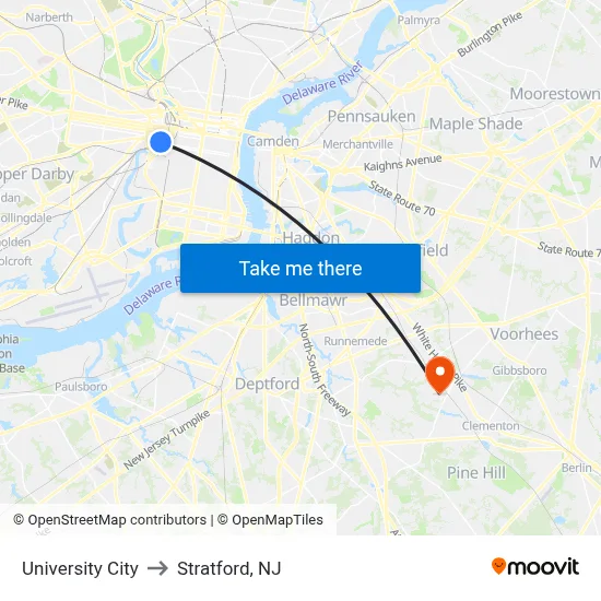 University City to Stratford, NJ map