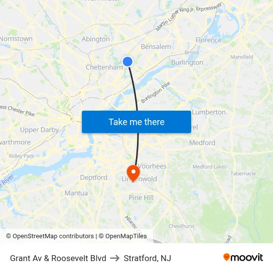 Grant Av & Roosevelt Blvd to Stratford, NJ map
