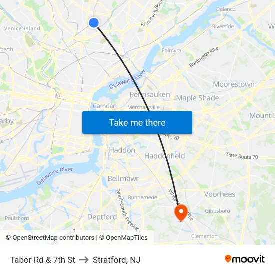 Tabor Rd & 7th St to Stratford, NJ map