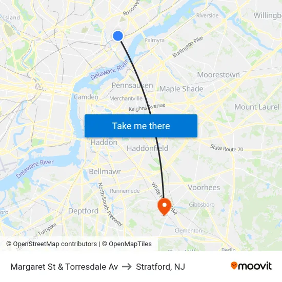 Margaret St & Torresdale Av to Stratford, NJ map