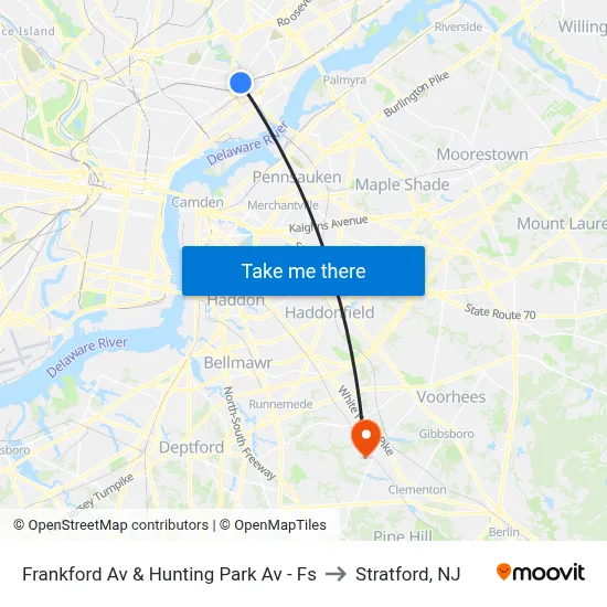 Frankford Av & Hunting Park Av - Fs to Stratford, NJ map