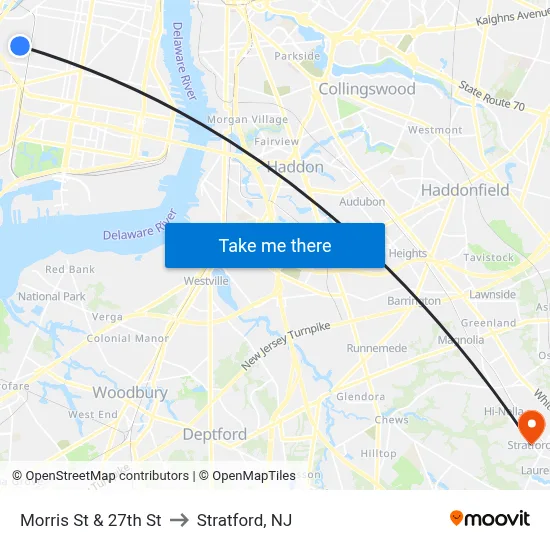 Morris St & 27th St to Stratford, NJ map