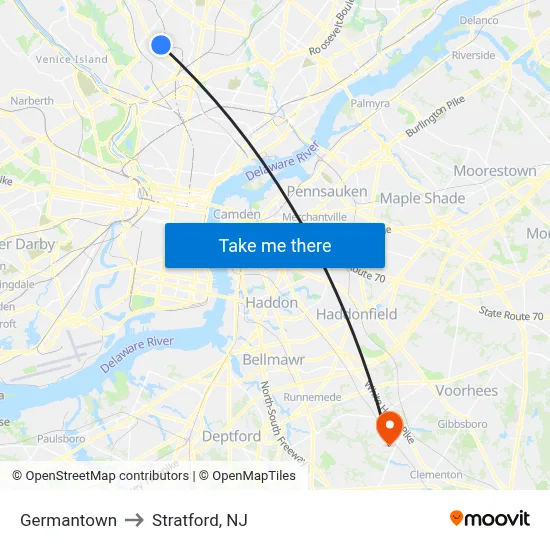 Germantown to Stratford, NJ map