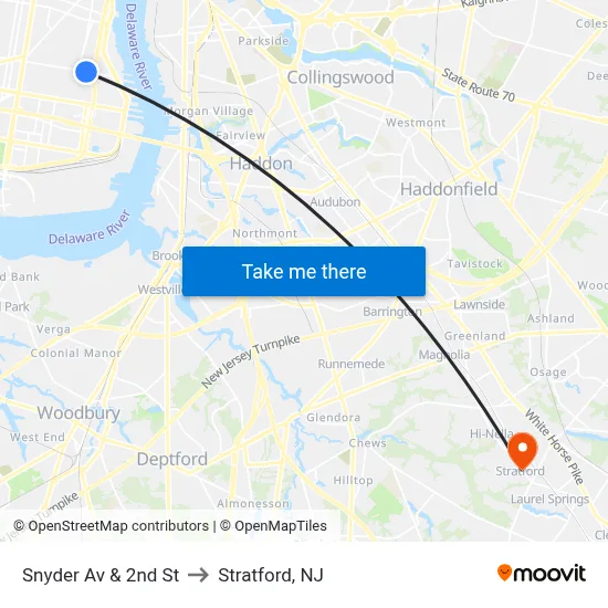 Snyder Av & 2nd St to Stratford, NJ map