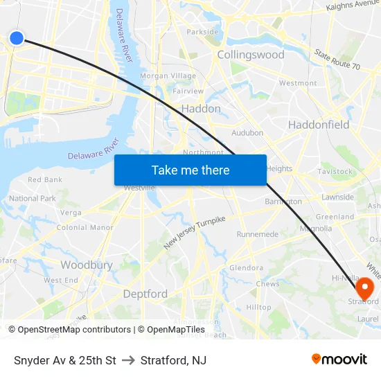 Snyder Av & 25th St to Stratford, NJ map