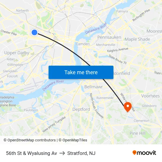 56th St & Wyalusing Av to Stratford, NJ map