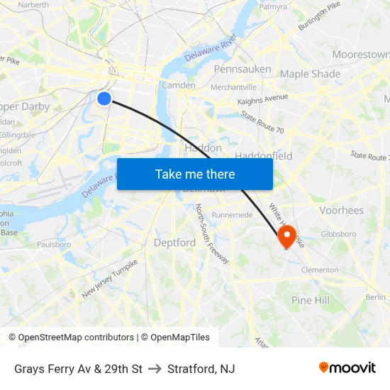 Grays Ferry Av & 29th St to Stratford, NJ map