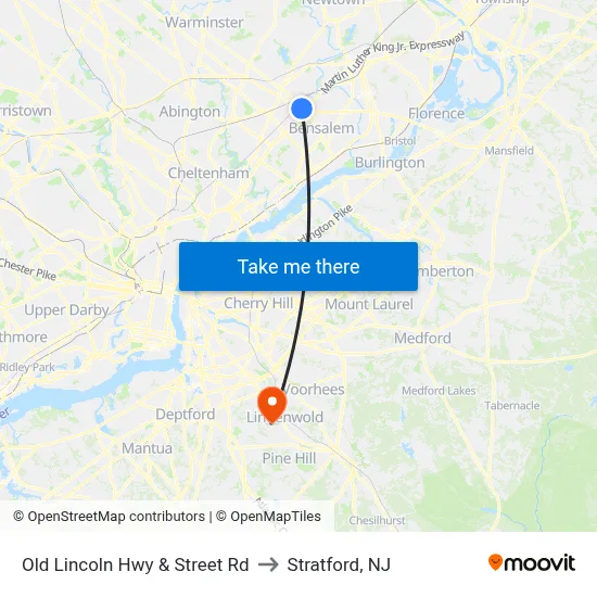 Old Lincoln Hwy & Street Rd to Stratford, NJ map