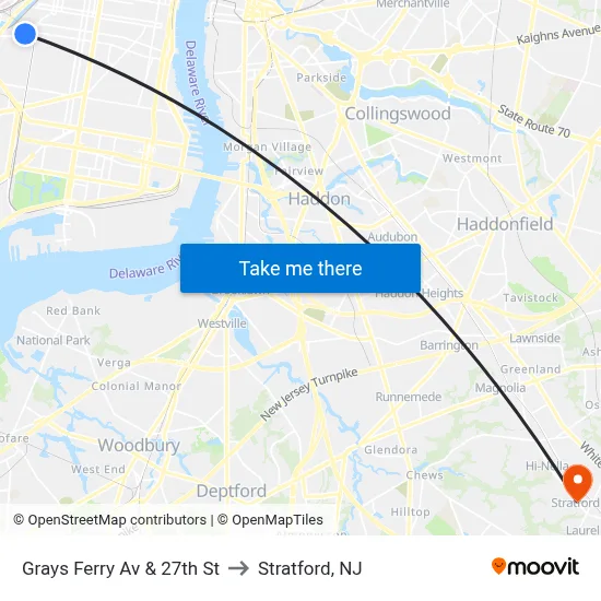 Grays Ferry Av & 27th St to Stratford, NJ map