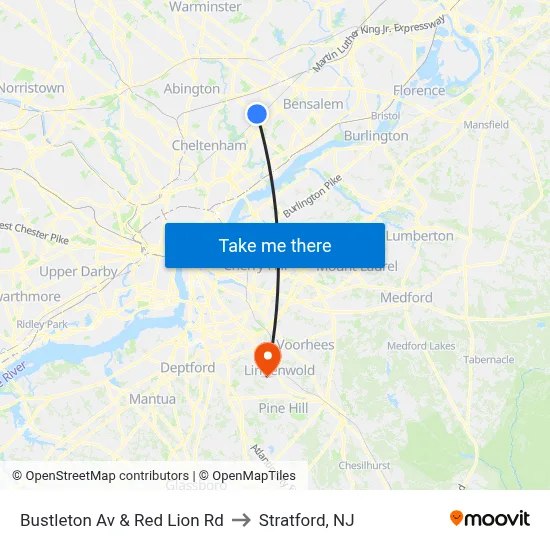 Bustleton Av & Red Lion Rd to Stratford, NJ map