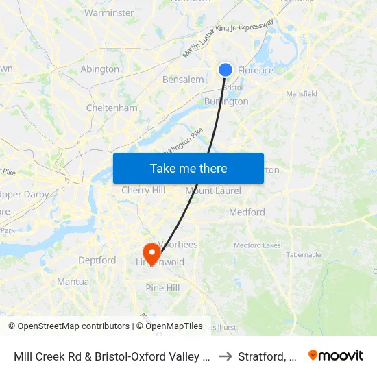 Mill Creek Rd & Bristol-Oxford Valley Rd to Stratford, NJ map
