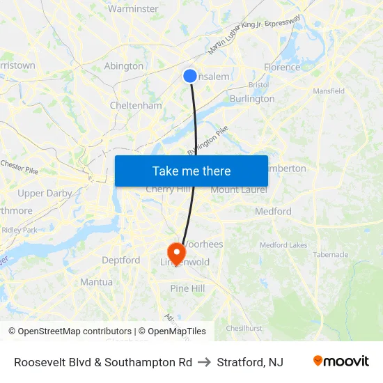 Roosevelt Blvd & Southampton Rd to Stratford, NJ map