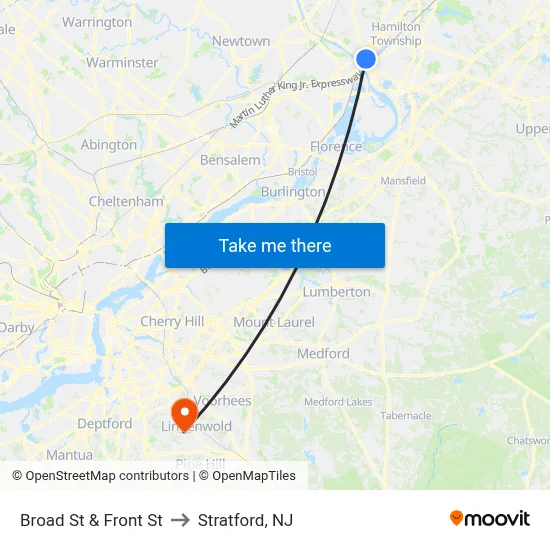 Broad St & Front St to Stratford, NJ map