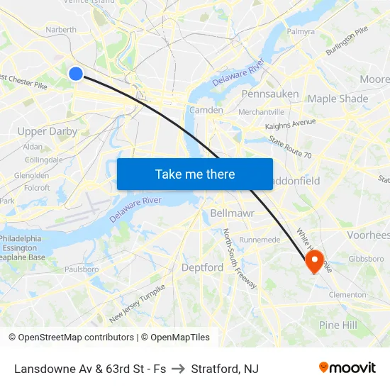 Lansdowne Av & 63rd St - Fs to Stratford, NJ map