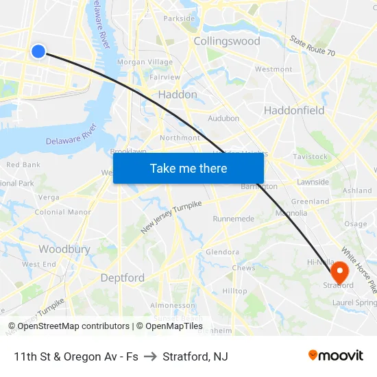 11th St & Oregon Av - Fs to Stratford, NJ map